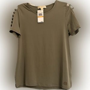 NWT Michael Kors women’s Small shirt Green cut-out sleeve